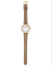 Emporio Armani Gianni T Bar Crystals Silver Dial Brown Leather Strap Watch For Women - AR11518