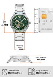 Emporio Armani Meccanico Automatic Green Dial Silver Steel Strap Watch For Men - AR60053