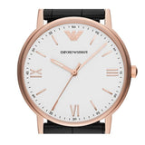 Emporio Armani Kappa Quartz White Dial Black Leather Strap Watch For Men - AR80015