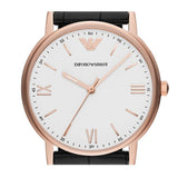 Emporio Armani Kappa Quartz White Dial Black Leather Strap Watch For Men - AR80015