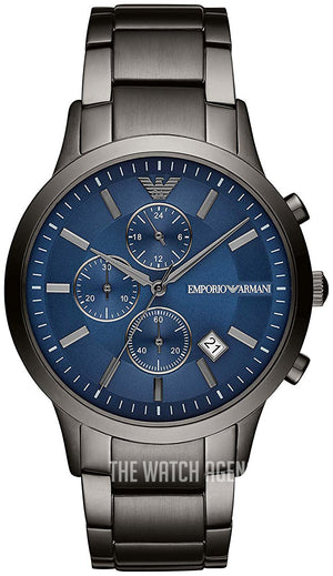 Emporio Armani Renato Chronograph Quartz Blue Dial Black Steel Strap Watch For Men - AR11215