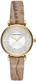 Emporio Armani Gianni T Bar Crystals Silver Dial Brown Leather Strap Watch For Women - AR11518