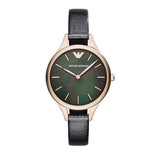 Emporio Armani Aurora Mother Of Pearl Black Dial Black Leather Strap Watch For Women - AR11056