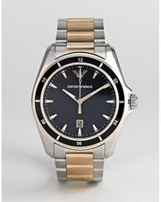 Emporio Armani Quartz Black Dial Two Tone Steel Strap Watch For Men - AR80017