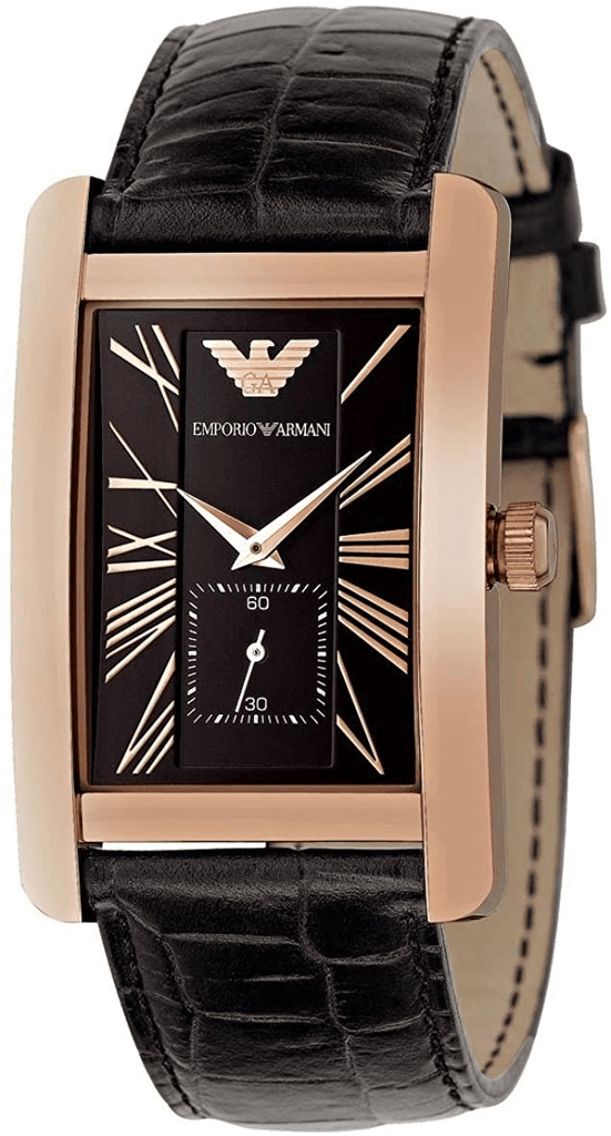 Emporio Armani Classic Black Dial Black Leather Strap Watch For Women