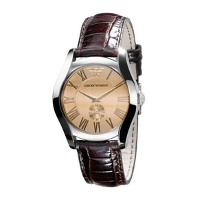 Emporio Armani Classic Quartz Beige Dial Brown Leather Strap Watch For Men - AR0646