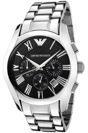 Emporio Armani Velente Chronograph Black Dial Silver Steel Strap Watch For Women - AR0674