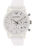 Emporio Armani Classic Chronograph White Dial White Rubber Strap Watch For Men - AR1054