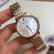 Emporio Armani Dress Analog Mother of Pearl Dial Gold Steel Strap Watch For Women - AR11007