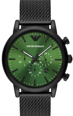 Emporio Armani Luigi Chronograph Green Dial Black Mesh Bracelet Watch For Men - AR11470