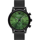 Emporio Armani Luigi Chronograph Green Dial Black Mesh Bracelet Watch For Men - AR11470