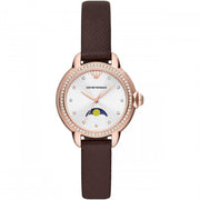 Emporio Armani Mia Moonphase Silver Dial Brown Leather Strap Watch For Women - AR11568