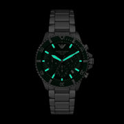Emporio Armani World Explorer Solar Chronograph Green Dial Silver Steel Strap Watch for Men - AR11741