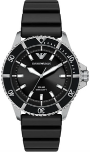 Emporio Armani World Explorer Solar Black Dial Black Silicone Strap Watch for Men - AR11788