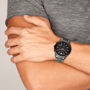 Emporio Armani Ceramica Chronograph Black Dial Black Steel Strap Watch For Men - AR1451