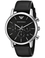 Emporio Armani Classic Chronograph Black Dial Black Leather Strap Watch For Men - AR1733