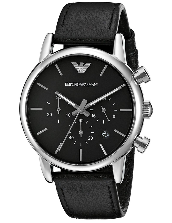 Emporio Armani Classic Chronograph Black Dial Black Leather Strap Watch For Men - AR1733