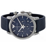 Emporio Armani Luigi Chronograph Blue Dial Black Leather Strap Watch For Men - AR1736