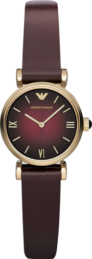 Emporio Armani Gianni T Bar Burgundy Dial Burgundy Leather Strap Watch For Women - AR1758