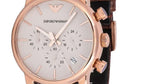 Emporio Armani Classic Chronograph White Dial Brown Leather Strap Watch For Men - AR1809