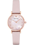 Emporio Armani Gianni T Bar Mother Of Pearl Pink Dial Pink Leather Strap Watch For Women - AR1958