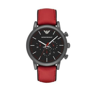 Emporio Armani Luigi Chronograph Black Dial Red Leather Strap Watch For Men - AR1971