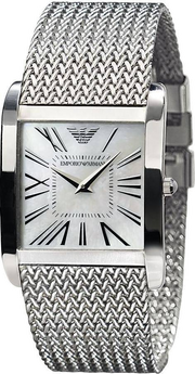 Emporio Armani Super Slim Quartz White Dial Silver Mesh Bracelet Watch For Women - AR2015
