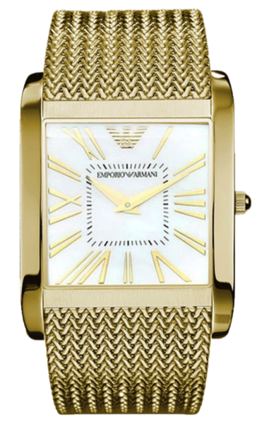 Emporio Armani Mother of Pearl Dial Gold Mesh Bracelet Watch For Men