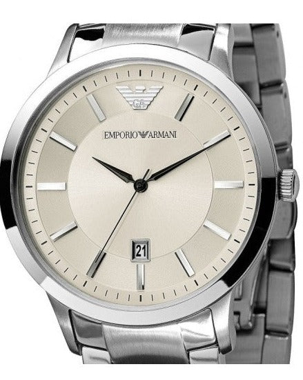 Emporio Armani Classic Quartz White Dial Silver Steel Strap Watch