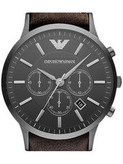 Emporio Armani Sportivo Chronograph Black Dial Brown Leather Strap Watch For Men - AR2462