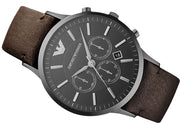 Emporio Armani Sportivo Chronograph Black Dial Brown Leather Strap Watch For Men - AR2462