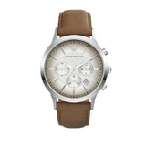 Emporio Armani Classic Chronograph Silver Dial Brown Leather Strap Watch For Men - AR2471