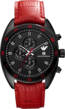 Emporio Armani Sportivo Chronograph Black Dial Red Leather Strap Watch For Men - AR5918