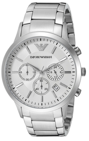 Emporio Armani Sportivo Chronograph Silver Dial Silver Steel Strap Watch For Men - AR5963