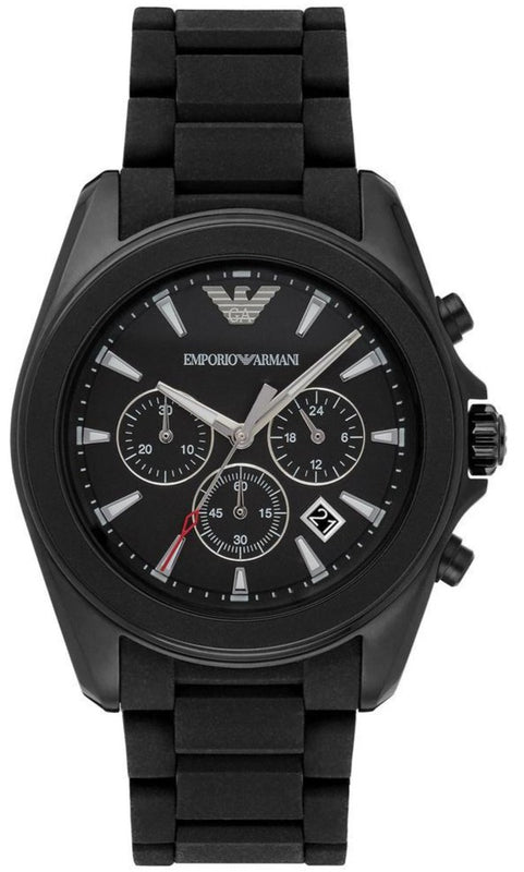 Emporio Armani Sportivo Chronograph Black Dial Black Silicone Strap Watch For Men