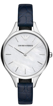Emporio Armani Aurora Quartz Mother Of Pearl White Dial Blue Leather Strap Watch For Women - AR11090
