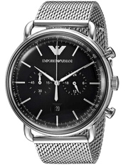 Emporio Armani Chronograph Black Dial Silver Mesh Bracelet Watch For Men - AR11104