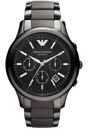 Emporio Armani Ceramica Chronograph  Black Dial Black Strap Watch For Men - AR1452