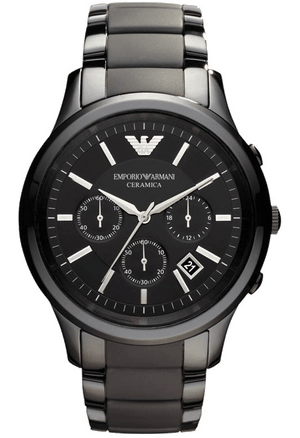 Emporio Armani Ceramica Chronograph  Black Dial Black Strap Watch For Men - AR1452