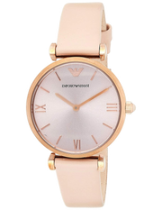 Emporio Armani Gianni T-Bar Quartz Rose Gold Dial Pink Leather Strap Watch For Women - AR11001