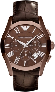 Emporio Armani Valente Classic Brown Dial Brown Leather Strap Watch For Men - AR1609