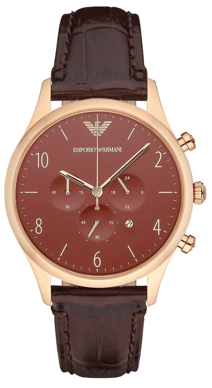 Emporio Armani Classic Chronograph Burgundy Dial Brown Leather