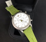 Emporio Armani Chronograph White Dial Green Rubber Strap Watch For Men - AR11022