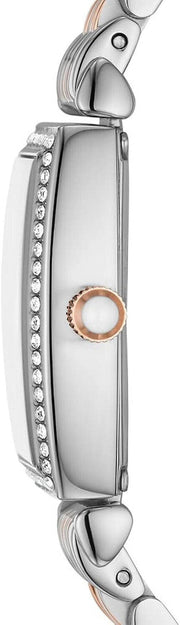 Emporio Armani Gianni T Bar White Mother Of Pearl Dial Two Tone Steel Strap Watch For Women - AR11519