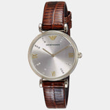 Emporio Armani Gianni T Bar Beige Dial Brown Leather Strap Watch For Women - AR1883