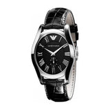Emporio Armani Velente Black Dial Black Leather Strap Watch For Women - AR0644