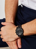 Emporio Armani Luigi Chronograph Black Dial Black Leather Strap Watch For Men - AR11133