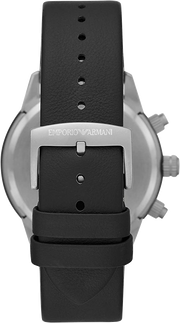 Emporio Armani Mario Chronograph Black Dial Black Leather Strap Watch For Men - AR11325