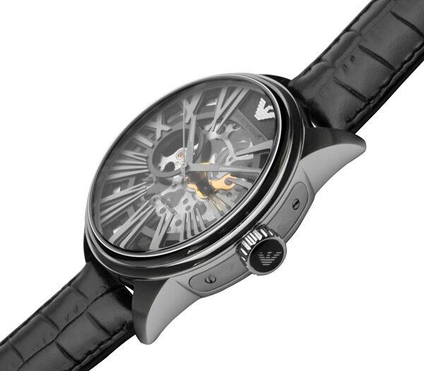 エンポリオアルマーニAR4629 Emporio Armani Meccanico Automatic Black Dial Leather Strap Watch