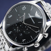 Emporio Armani Beta Chronograph Black Dial Steel Strap Watch For Men - AR1863